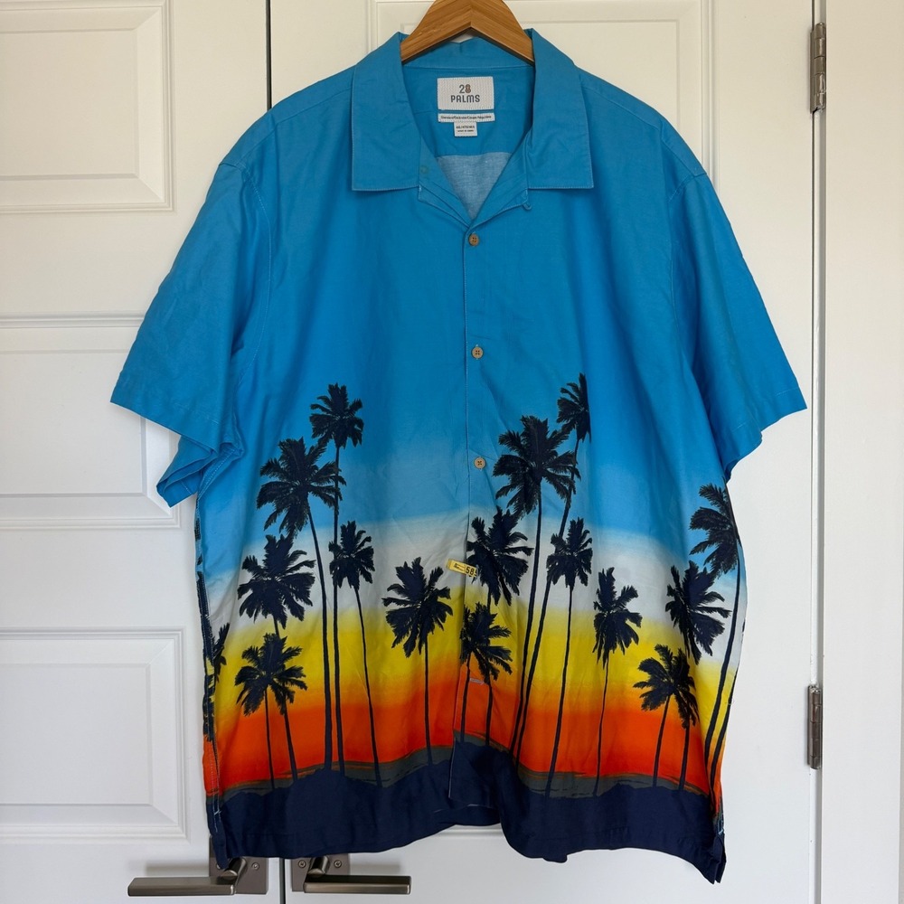 28 PALMS Hawaiian Shirt Men's 4XL Button Up Cotton Palm Trees Standard Roomy Fit